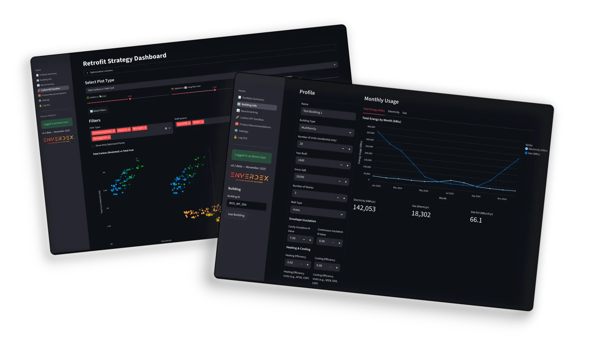 View of two website interfaces with modern and dark design. The first screen shows the title 'Behind the Code' with a rocket and dark background, explaining the origin of a community software project. The second screen presents a platform for finding speakers, with an attractive design, expert photos, and a prominent search button.