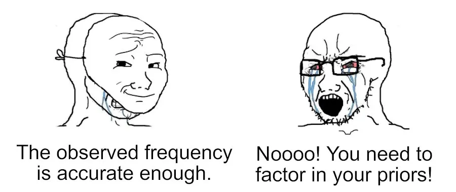 Frequentist vs Bayesian statistician arguing.